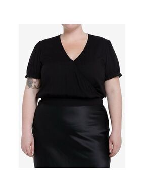Cosmic Aura Black Wrap Front Girls Woven Top Plus Size 1
